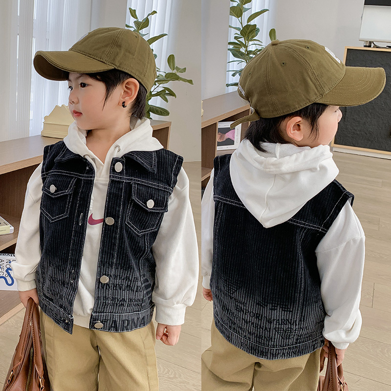 Kids Outdoor Vest - 소년 블랙 데님 조끼 봄 가을