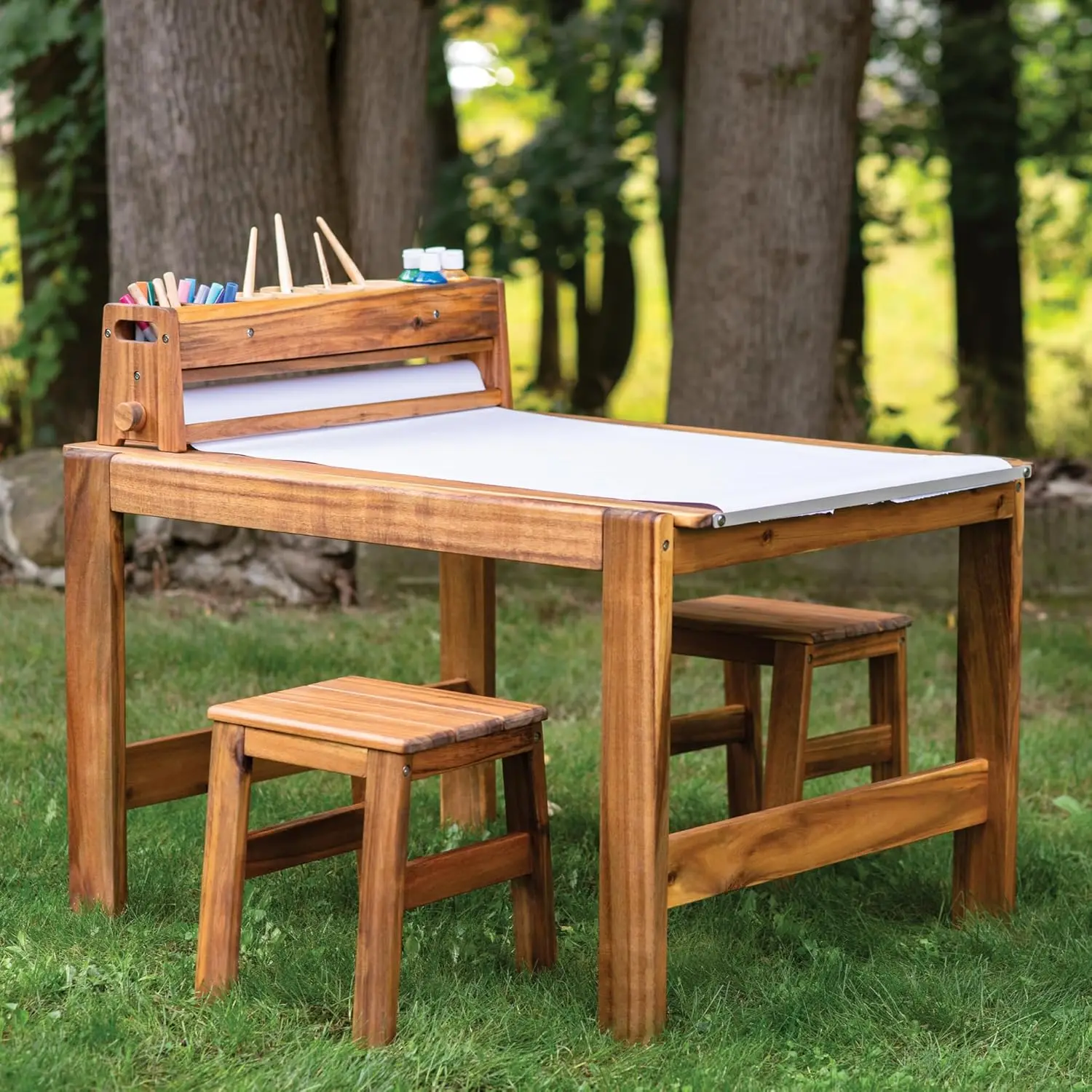 Kids Outdoor Wooden Table - 아카디아 야외용 아트 테이블 및 스툴