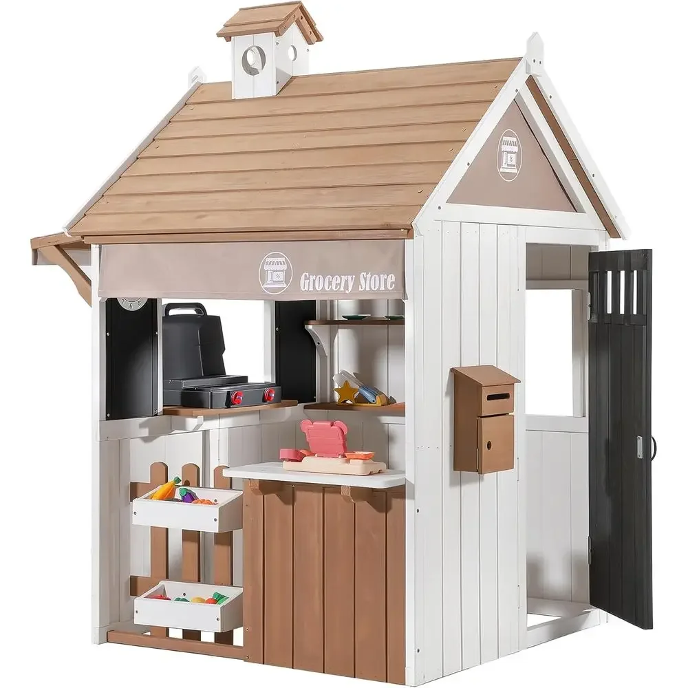 Kids Outdoor Chalkboard - 2-in-1 어린이 야외 놀이집, CeWooden 식료품점