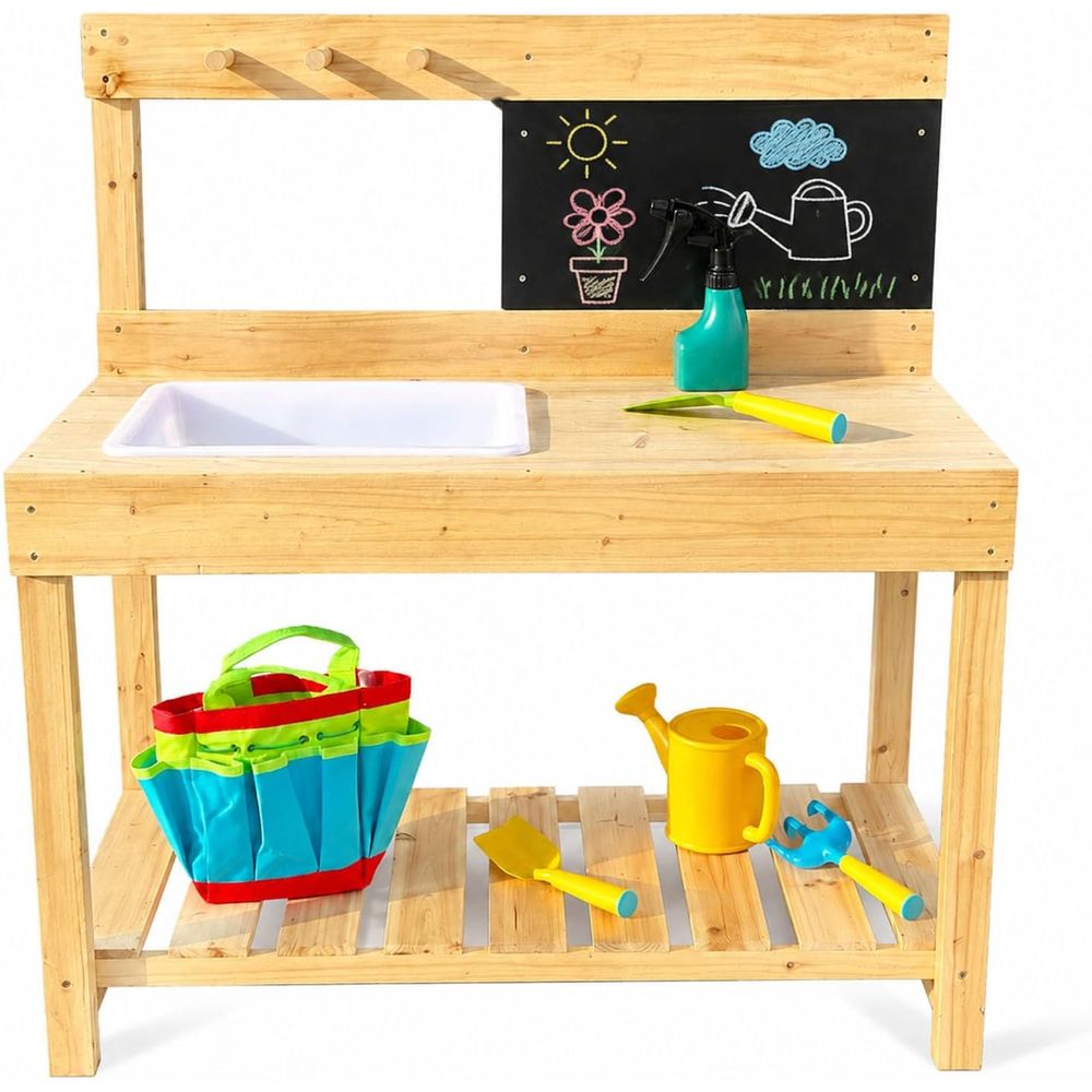 Kids Outdoor Chalkboard - 어린이용 나무 화분꽂이대 진흙놀이 주방 |
