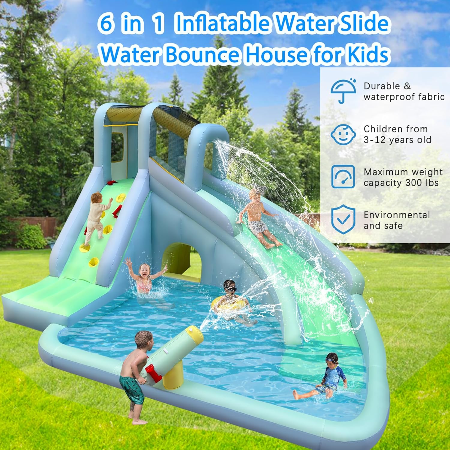 6-in-1 어린이용 에어바운스 워터파크, 550W 송 - Kids Outdoor Park 리뷰 및 가격