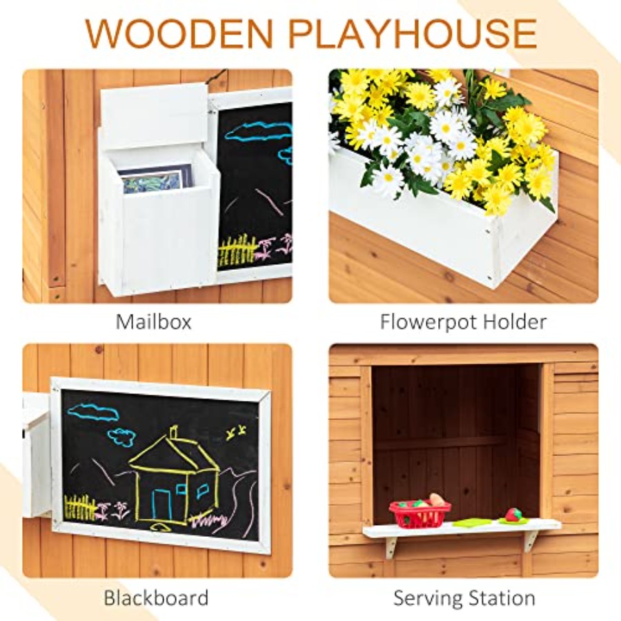 야외용 어린이 목재 놀이집 (작동하는 문, 노란색 마감 - Kids Outdoor Wooden Playhouse 리뷰 및 가격