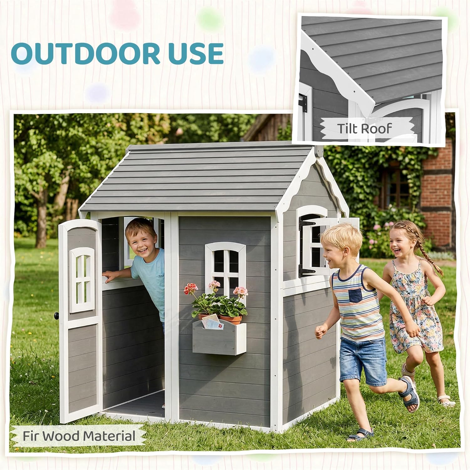# 나무로 만든 야외 놀이집 (바닥, 문, 창문, 화분 - Kids Outdoor Wooden Playhouse 리뷰 및 가격