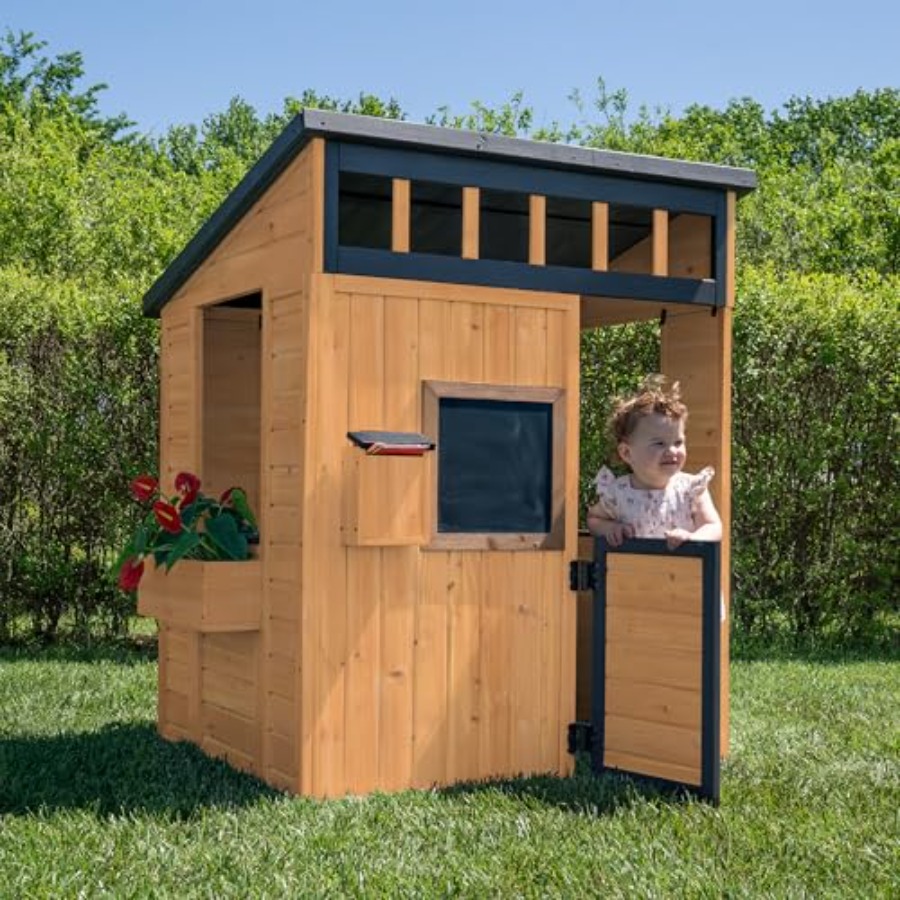야외 어린이 놀이집: 삼나무, 흰색-회색 색상, 현대적 - Kids Outdoor Chalkboard 리뷰 및 가격