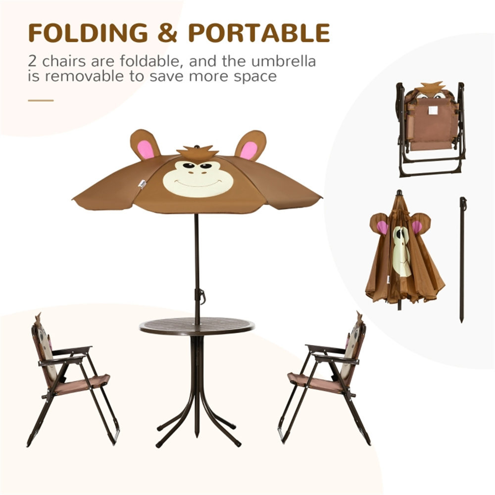 귀여운 원숭이 모양 어린이용 파티오 테이블 의자 세트, - Kids Outdoor Umbrella Chair 리뷰 및 가격